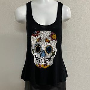Sugar Skull Black Embellished Tank